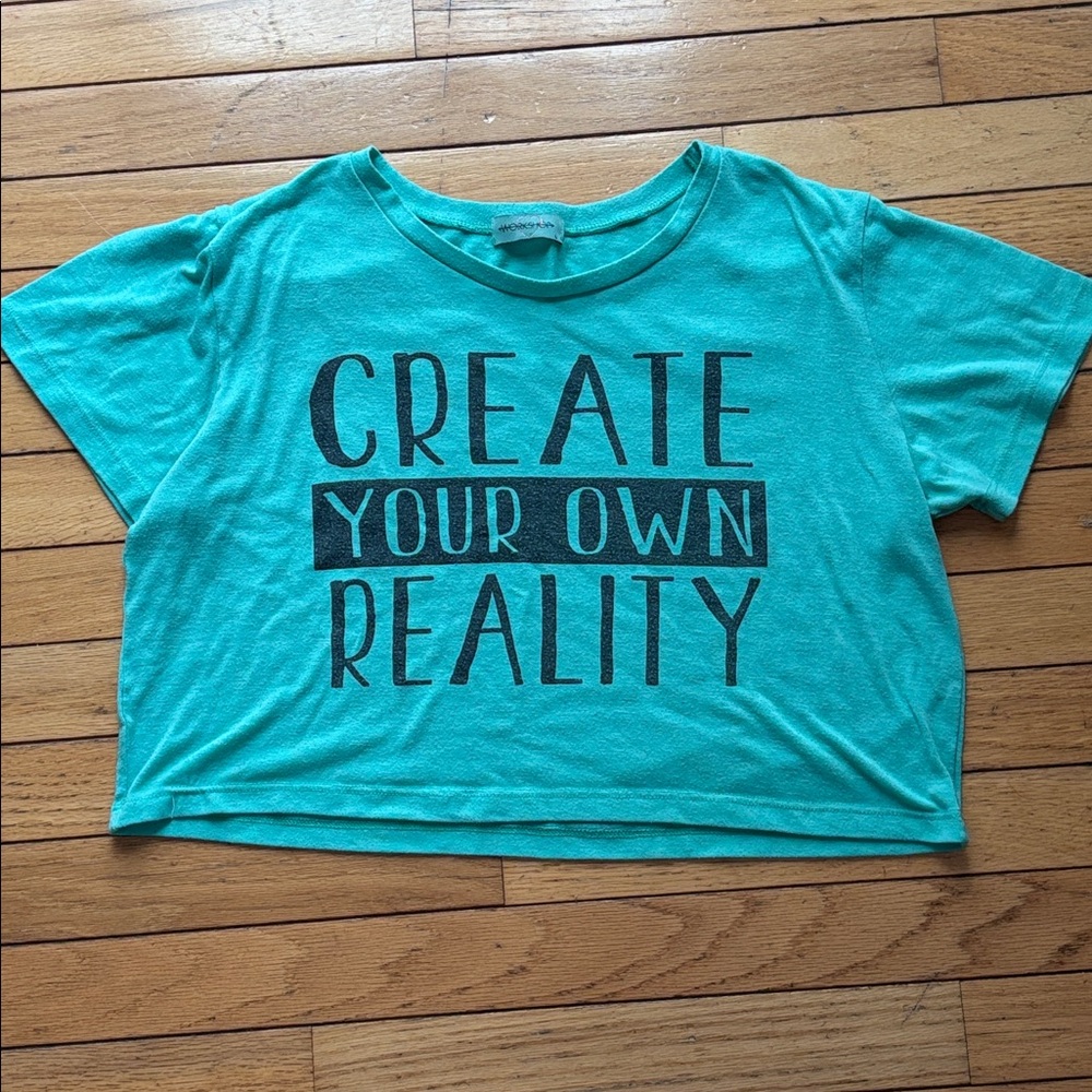 Workshop Teal Create Your Own Reality Artist Artsy Crop Top Women’s Size L Large